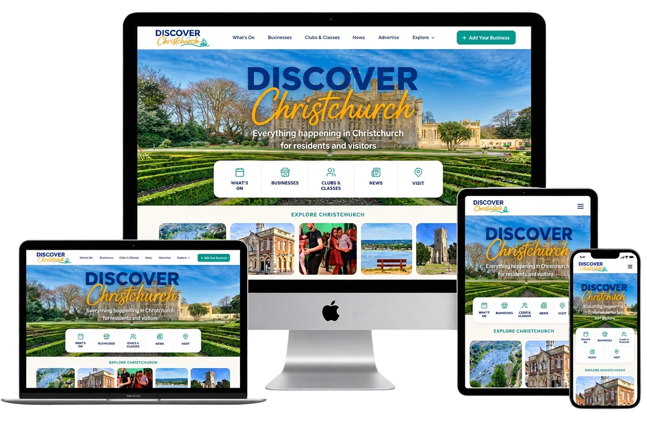 Discover Christchurch website shown across desktop, laptop, tablet and phone